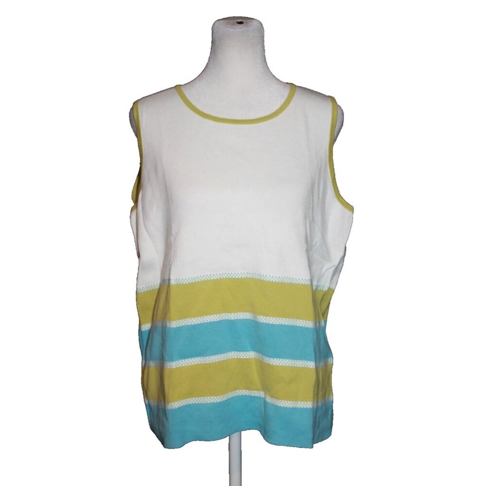 CJ Banks Sleeveless Shell Tank Top Lime White Turquoise Size 14W X NEW